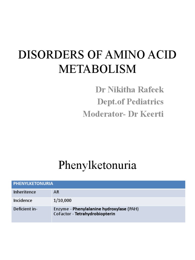 Amino Acid Metabolism Disorders PDF Phenylalanine Medical Specialties