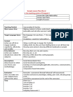 Sample Lesson Plan (No.1) For The Teaching Points of Prospect 2