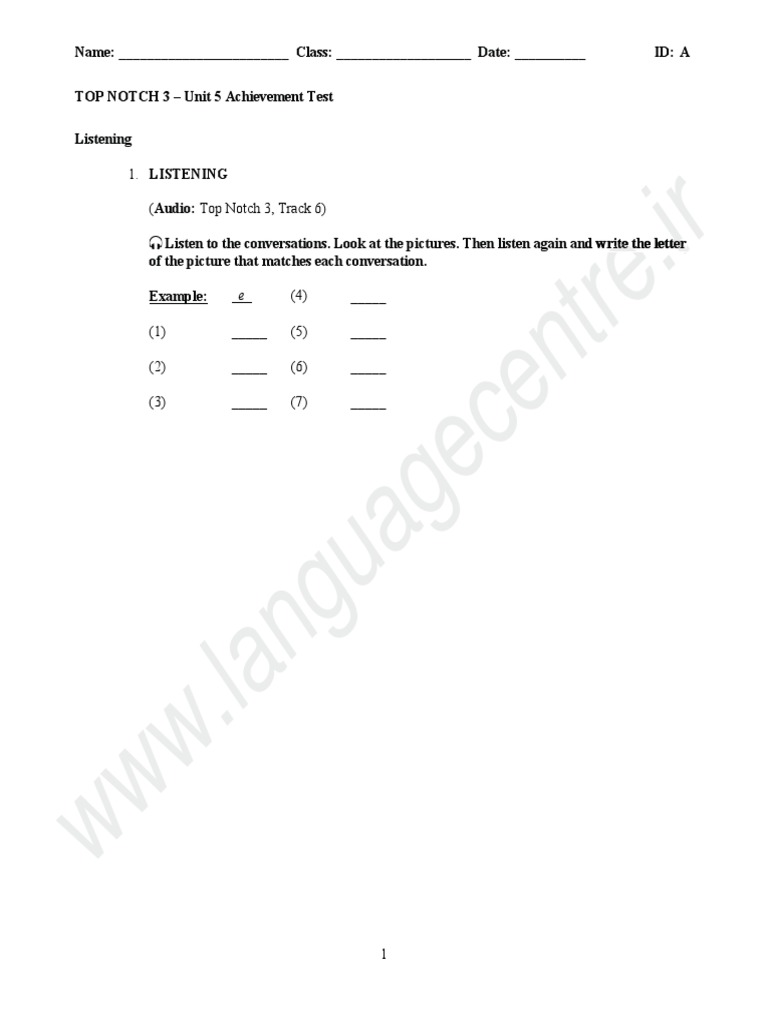 Top Notch 3a Unit 5 Test PDF