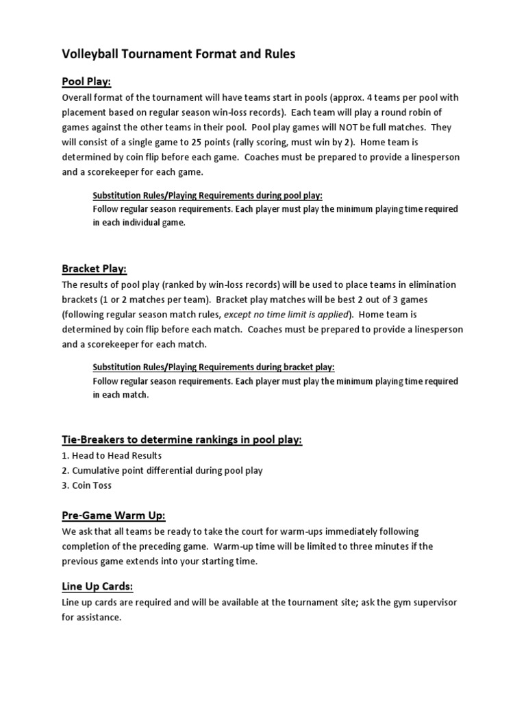 Volleyball Tournament Format and Rules Pool Play PDF