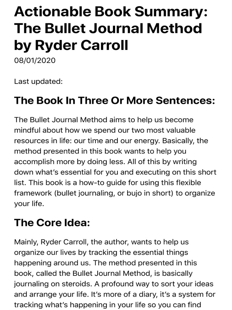 The Bullet Journal Method by Ryder Carroll Book Summary PDF