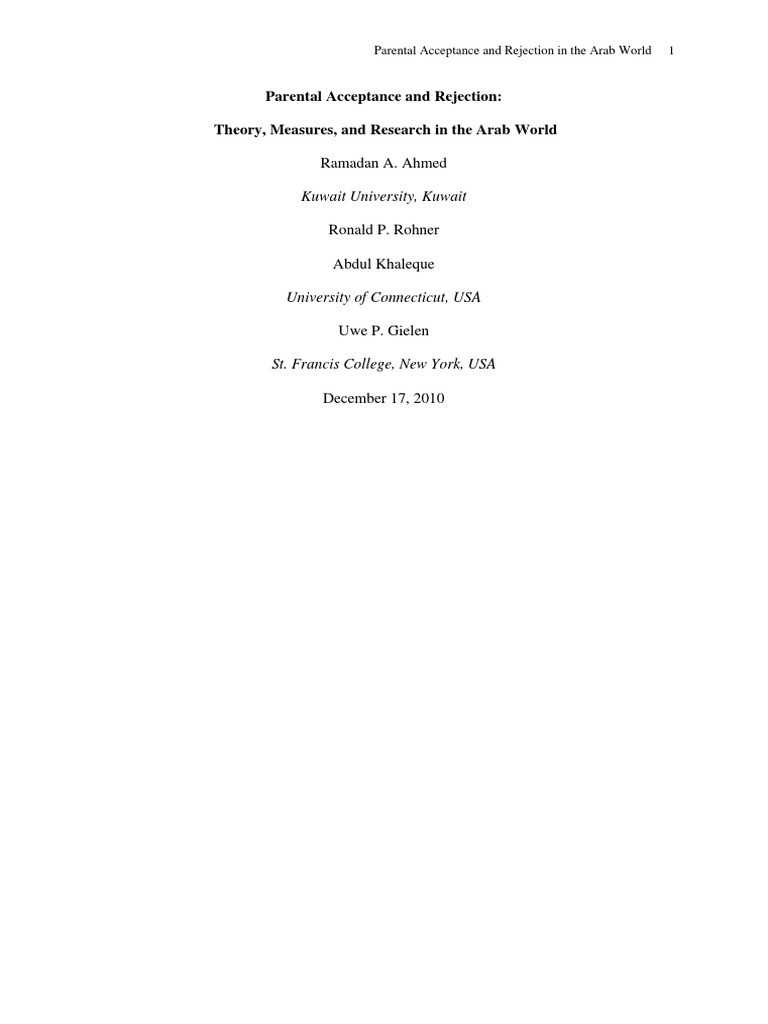 Parental Acceptance and Rejection: Theory, Measures, and Research in ...