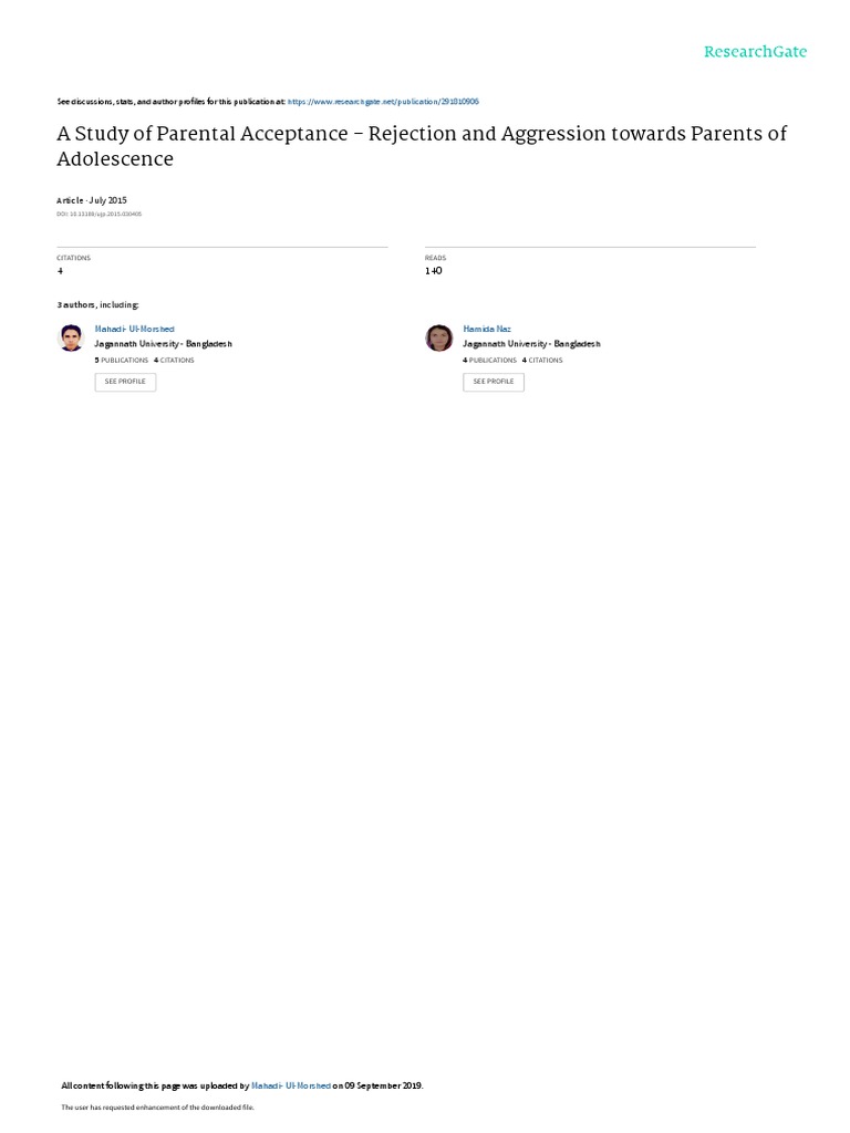 A Study of Parental Acceptance - Rejection and Agg | PDF | Aggression ...
