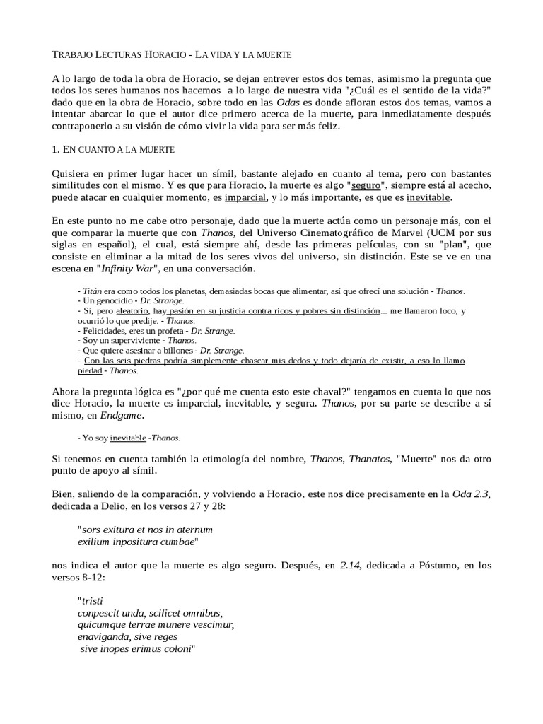 Vida y muerte en Horacio y Thanos | PDF | Horacio | Muerte