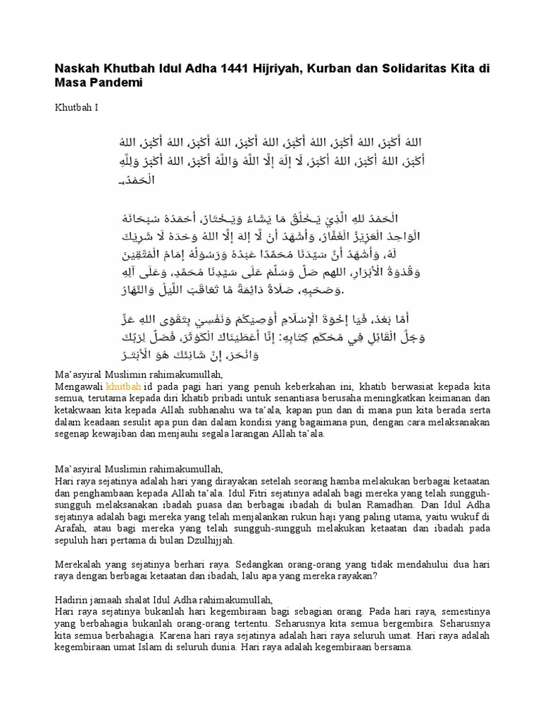 Khutbah Hari Raya Idul Adha