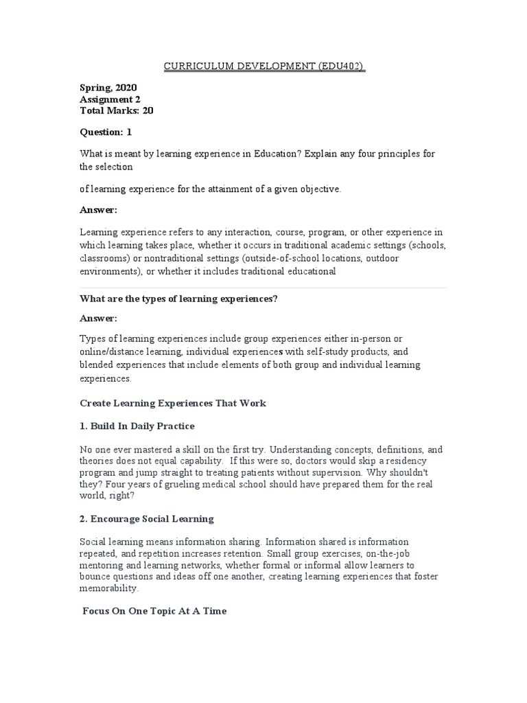 Curriculum Development in Education | PDF | Curriculum | Experience