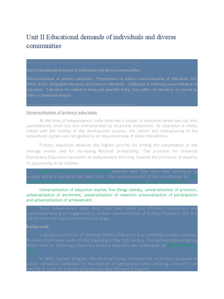 Universalization of Primary Education in India | PDF | Inclusion ...