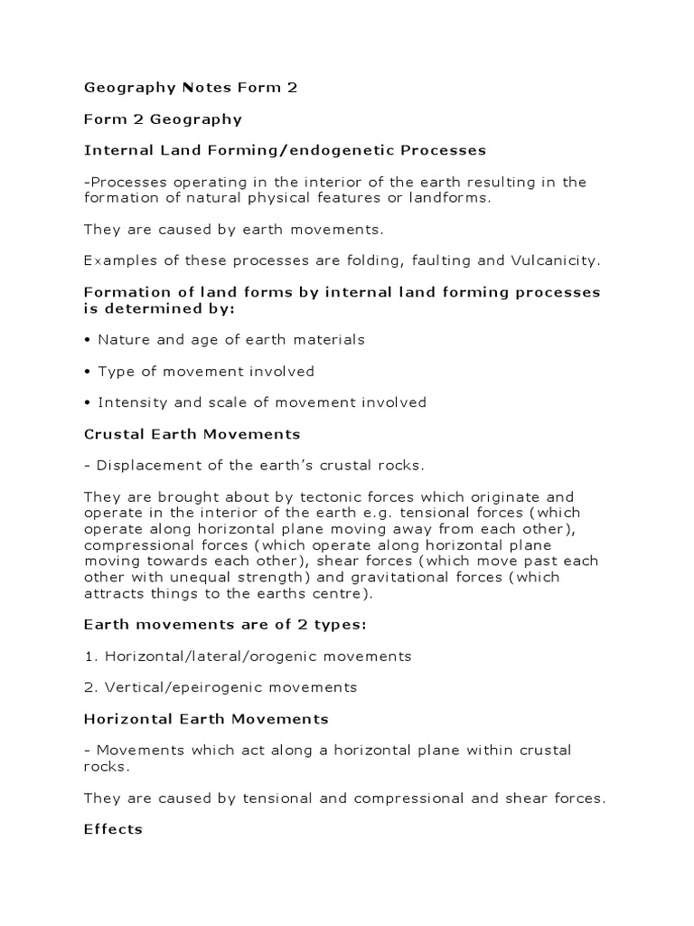 Geography Notes Form 2 | PDF | Volcano | Lava