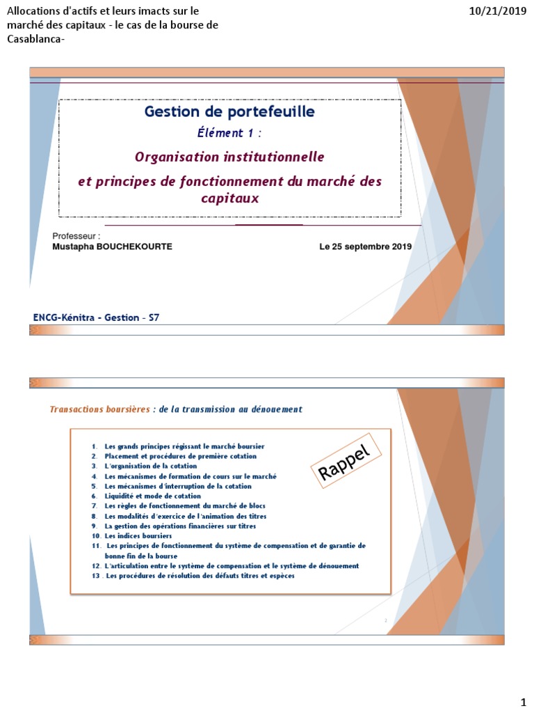 Rappel S7 Encg Pdf Bourse Des Valeurs Liquidite Du Marche