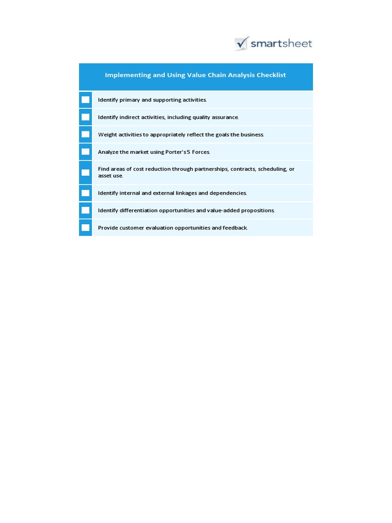 Implementing and Using Value Chain Analysis Checklist | PDF
