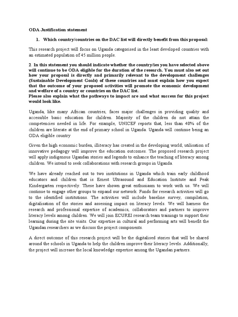 ODA Justification for Uganda Literacy Project | PDF | Literacy | Uganda