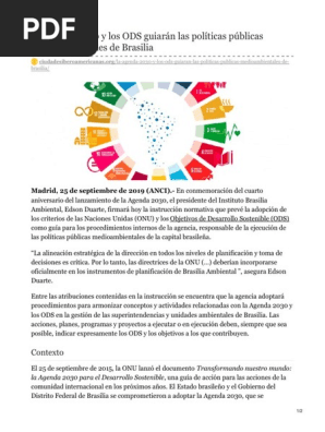 La Agenda 30 Y Los Ods Guiaran Las Politicas Publicas Medioambientales De Brasilia Pdf Desarrollo Sostenible Naciones Unidas