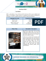 Learning Activity 1 Evidence: Describing My Kitchen: Vocabulario Que Debe Usar