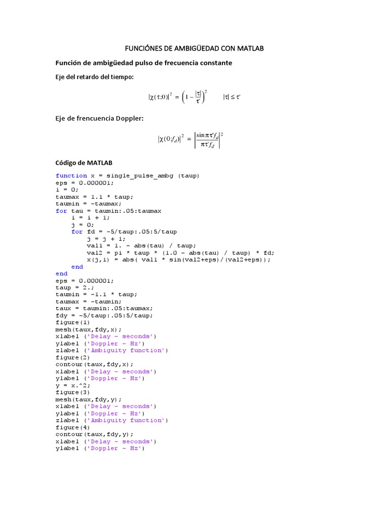 Funciónes de Ambigüedad Con Matlab PDF | PDF | Efecto Doppler | Frecuencia