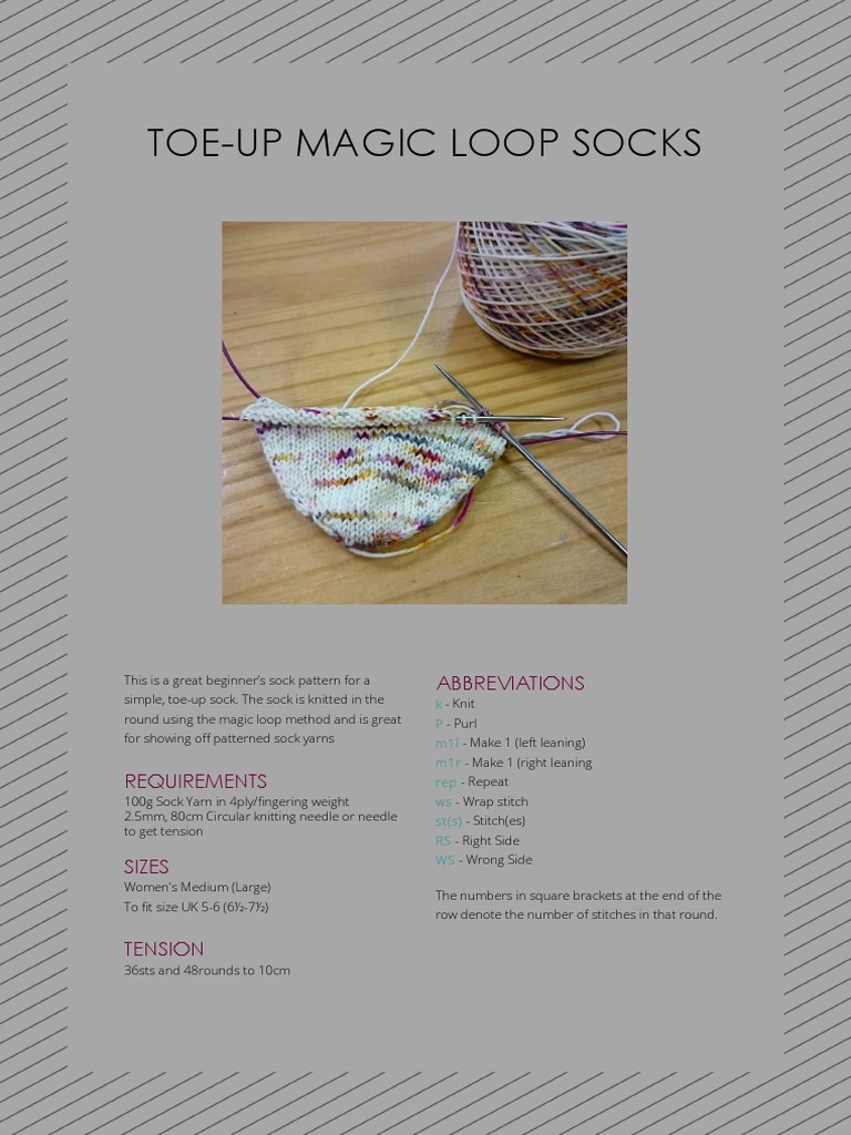 Toe-Up Magic Loop Socks: Abbreviations | PDF | Knitting | Handicrafts