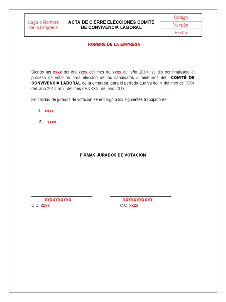 Acta de Cierre Elecciones Comité Laboral | PDF | Negocios | Tecnología