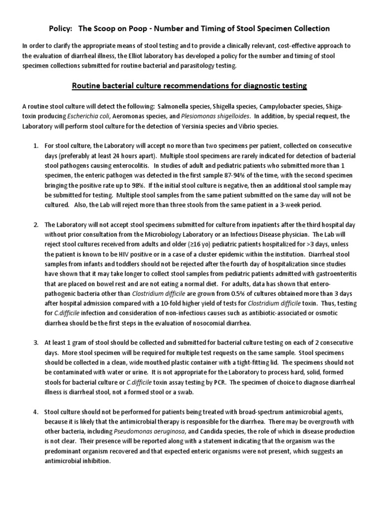 Stool Sample PDF Diarrhea Human Feces