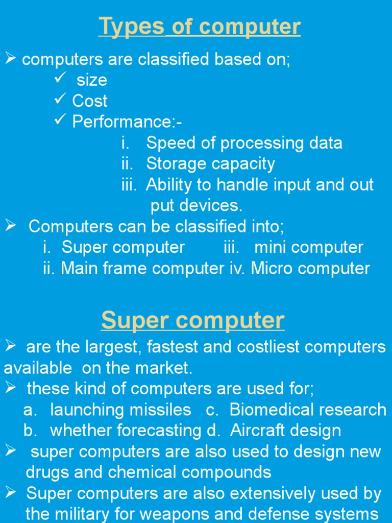 Classifying Computers by Size, Cost & Performance | PDF ...