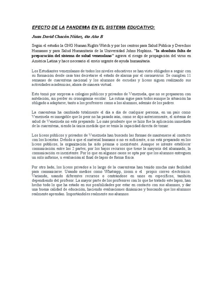Efectos de La Pandemia en El Sistema Educativo | PDF | Venezuela ...