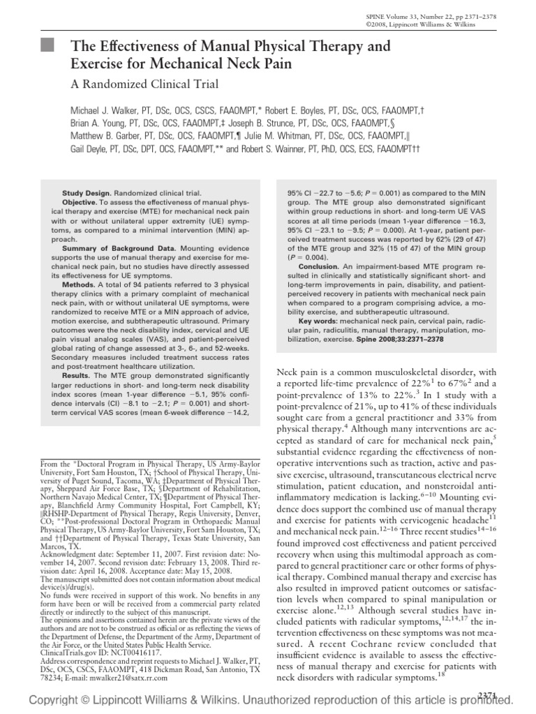 The Effectiveness of Manual Physical Therapy and Exercise For