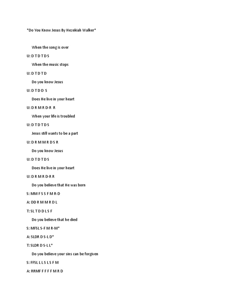 Do You Know Jesus Lyrics Pdf
