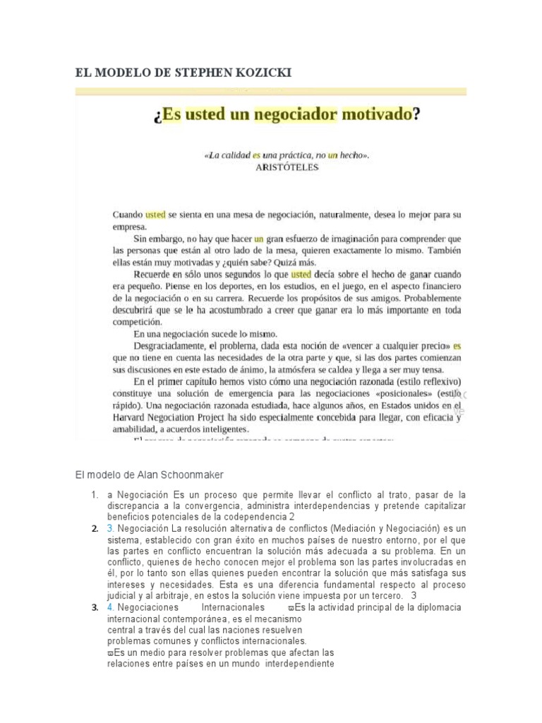 Modelo de Negociación de Stephen Kozicki | PDF