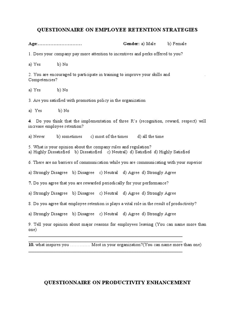 Employee Retention Strategies Questionnaire | PDF | Employment | Motivation