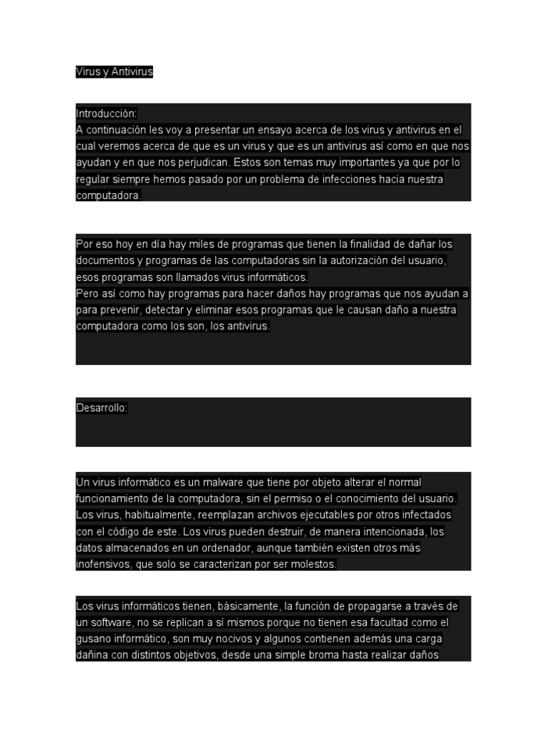 Virus y Antivirus Ensayo Bueno PDF Virus de computadora Software