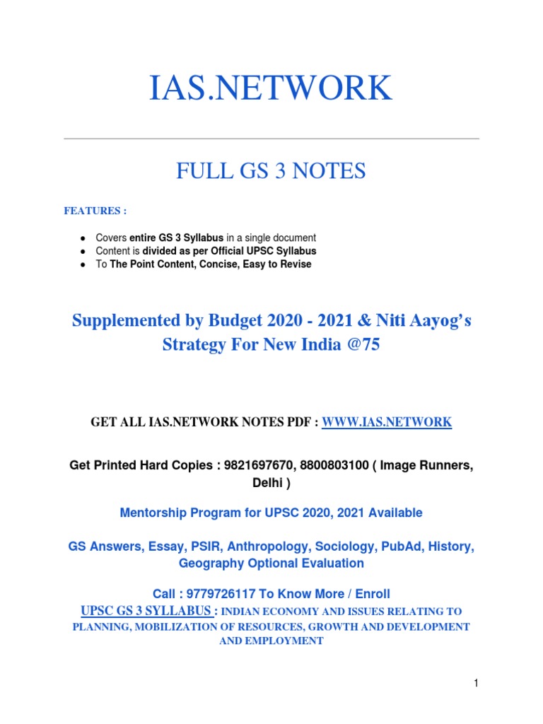 Upsc Full GS3 Notes Ias - Network PDF | PDF | Economic Growth | Gross ...