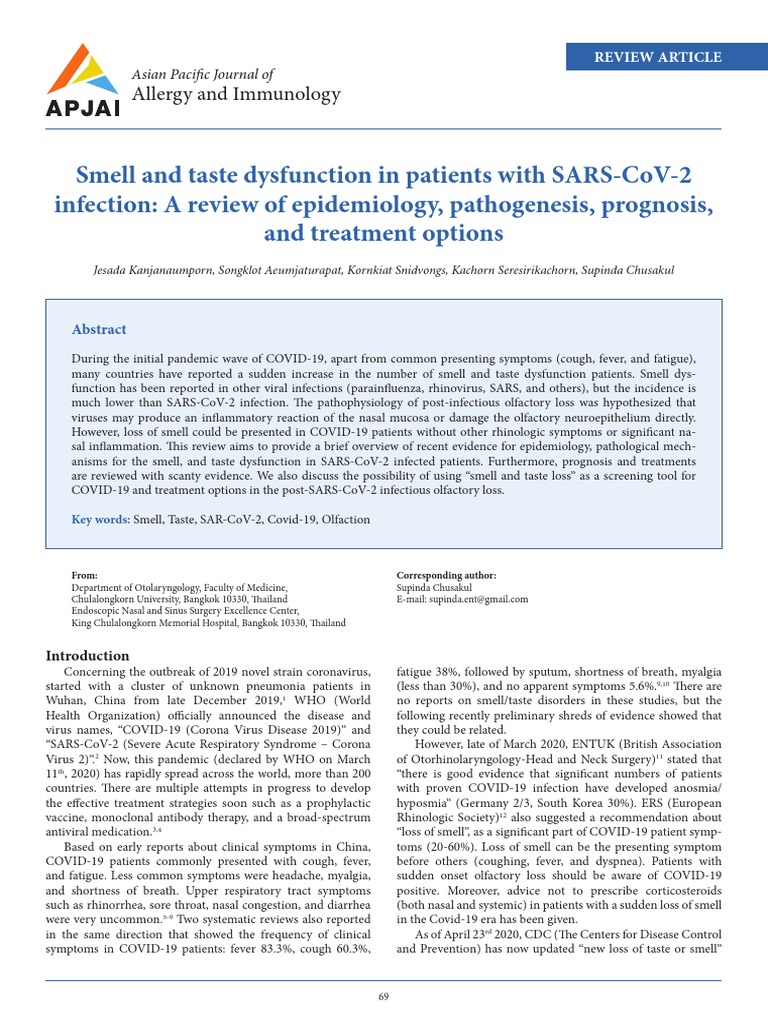 Smell and Taste Dysfunction in COVID-19 | PDF | Olfactory System ...