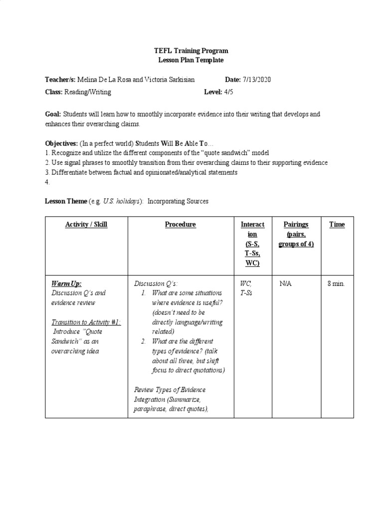 Reading Writing Lesson Plan PDF Lesson Plan Pedagogy