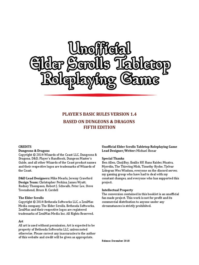 Elder Scrolls D&amp;D 5e PDF | PDF | Dungeons &amp; Dragons | Gaming