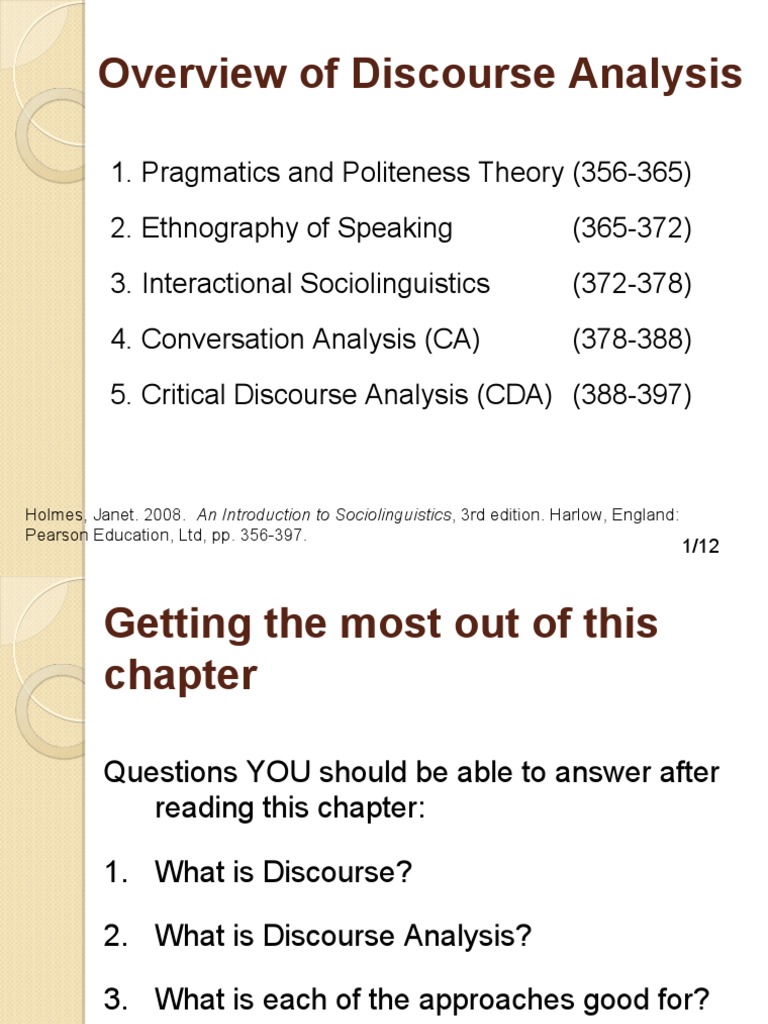 Discourse Analysis Overview and Approaches | PDF | Discourse ...