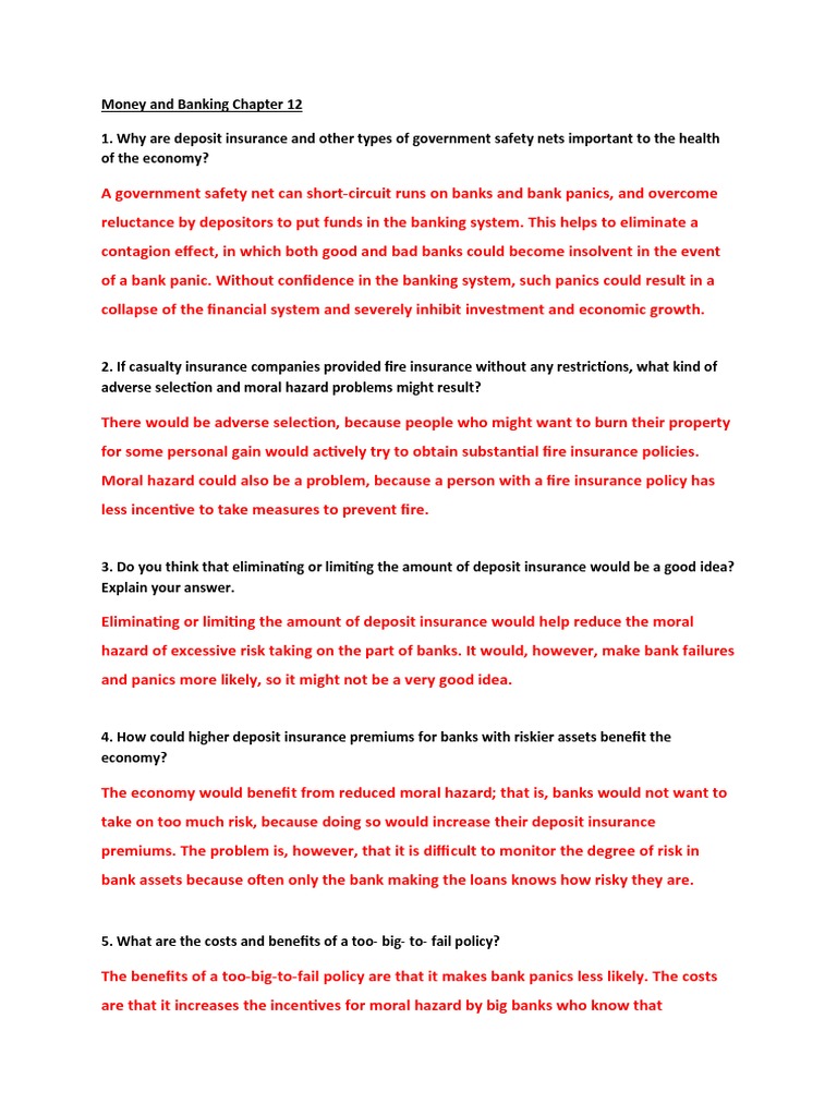 Money and Banking Chapter 12 PDF Bank Run Deposit Insurance