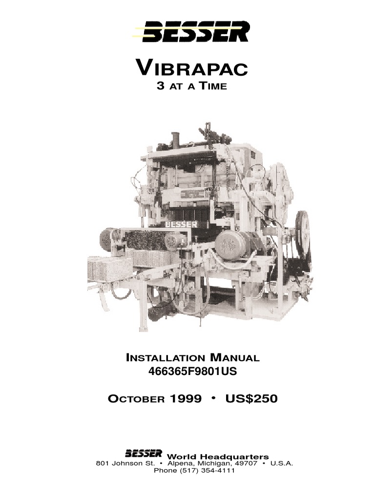 Installation Manual for the Vibrapac 3 at a Time Concrete Vibrator