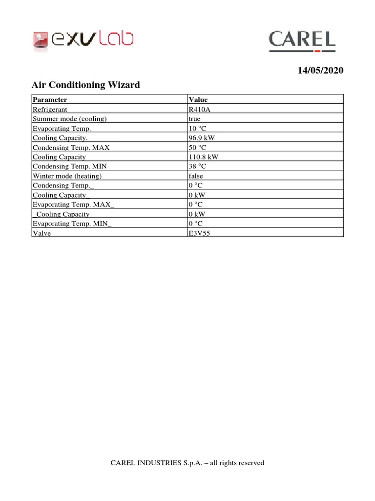 14/05/2020 Air Conditioning Wizard Parameter Value PDF