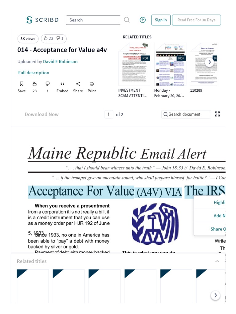SCRIBD Acceptance For Value Great Info | PDF | Money | Debt