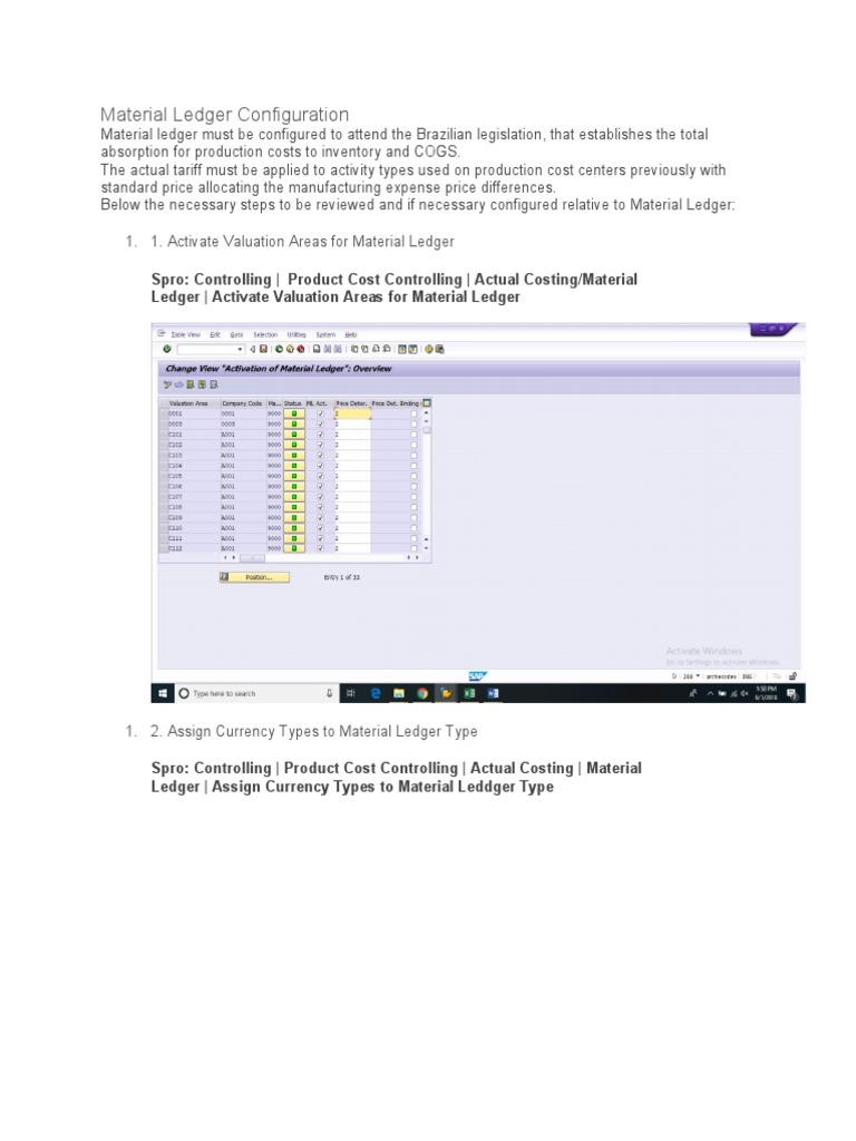 Material Ledger Must Be Set Productive For Valuation Area