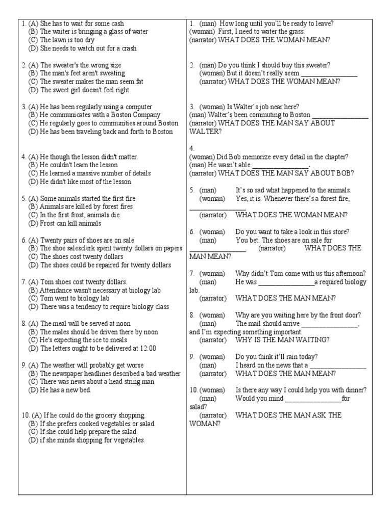 TOEFL ITP Skill 3 Và 1-3 Exercise | PDF