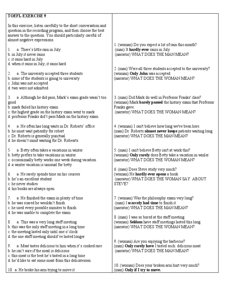 Toefl Exercise 9 10 Key