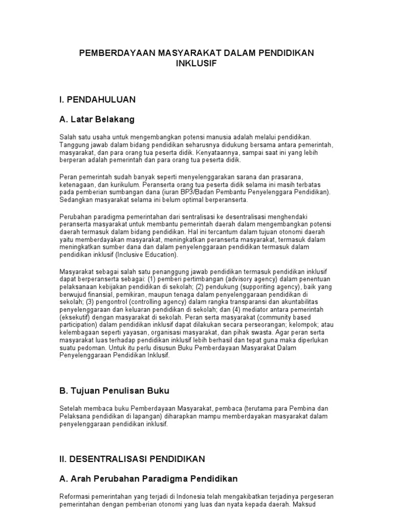 Pemberdayaan Masyarakat Dalam Pendidikan Inklusif
