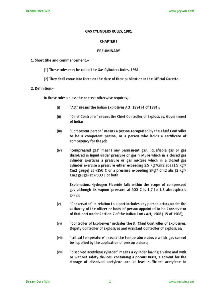 Gas Cylinder Rules 1981 PDF Transparent Materials Pressure
