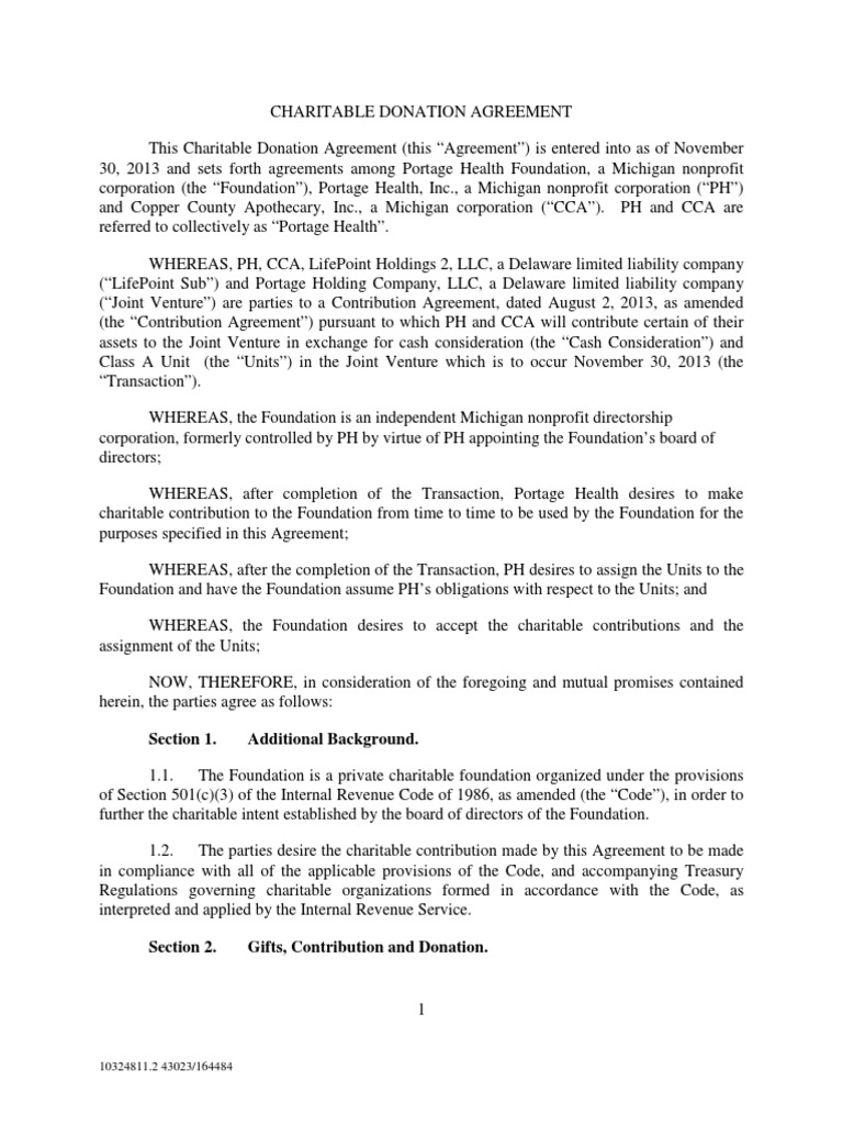 Charitable Donation Agreement Template | PDF | Limited Liability ...