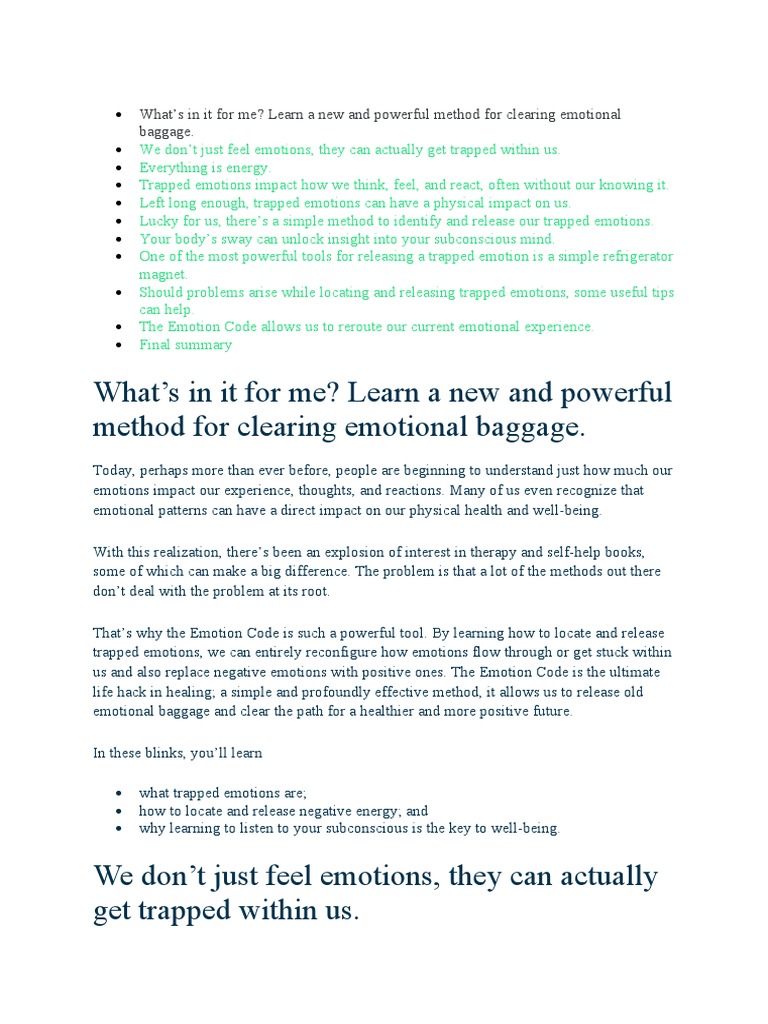 Unlocking the Emotion Code Techniques | PDF | Feeling | Emotions