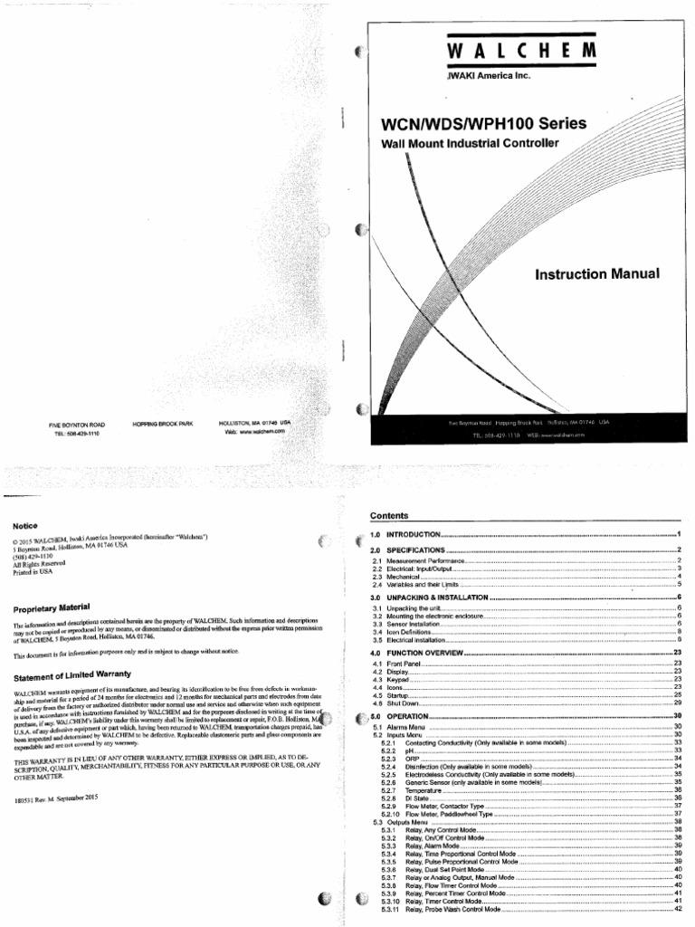 Walchem W100P Controller Manual (Full) PDF