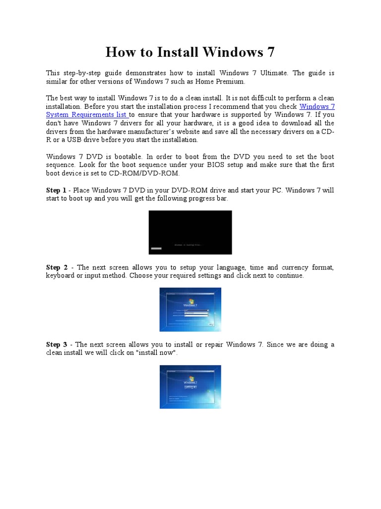 Step-by-Step Windows 7 Installation Guide | PDF | Booting | Windows 7