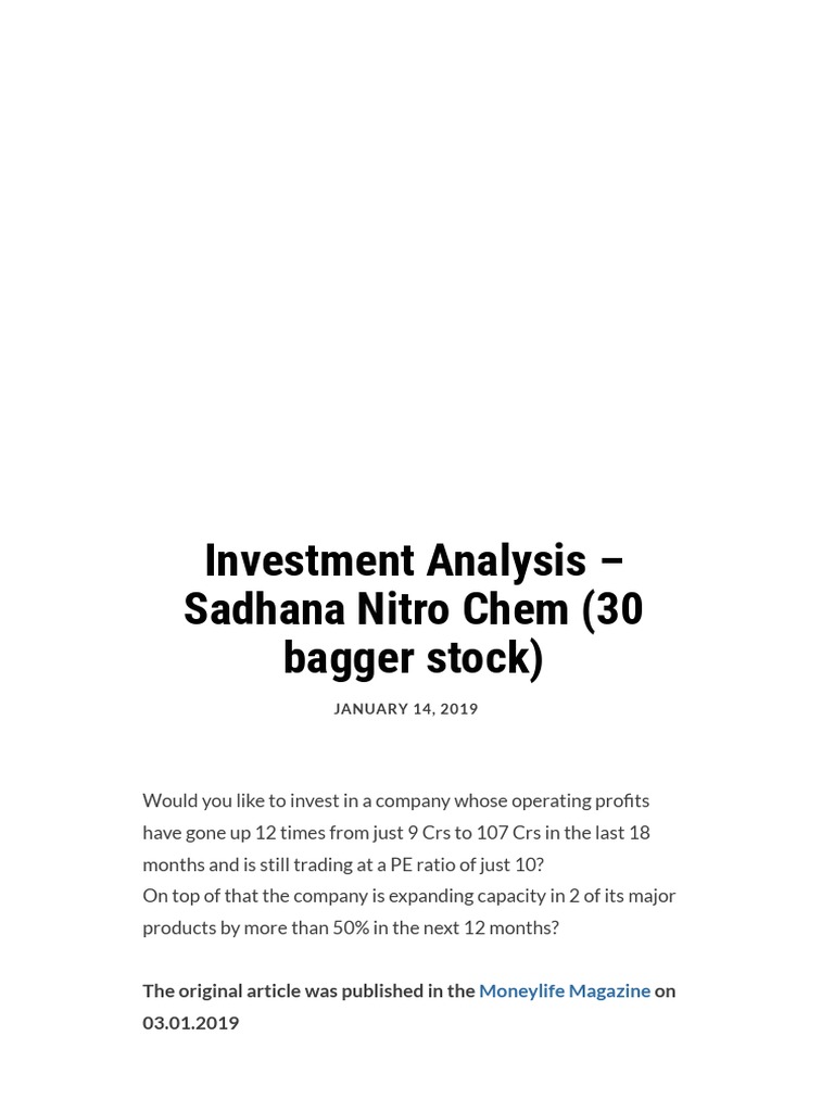 Sadhana Nitro Chem Investment Insights | PDF | Stocks | Preferred Stock