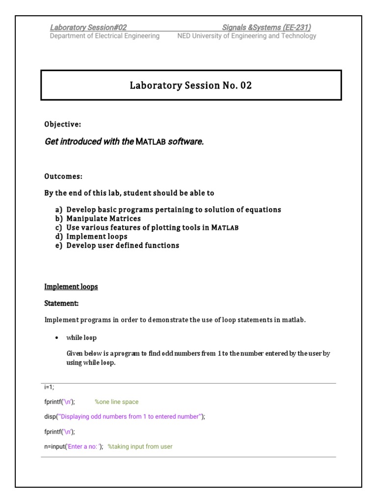 MATLAB Loops and Functions Lab Guide | PDF