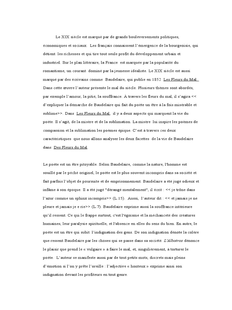 Dissertation Baudelaire Les Fleurs Du Mal Dissertation de Litterature 2 | PDF | Charles Baudelaire | Les Fleurs du mal