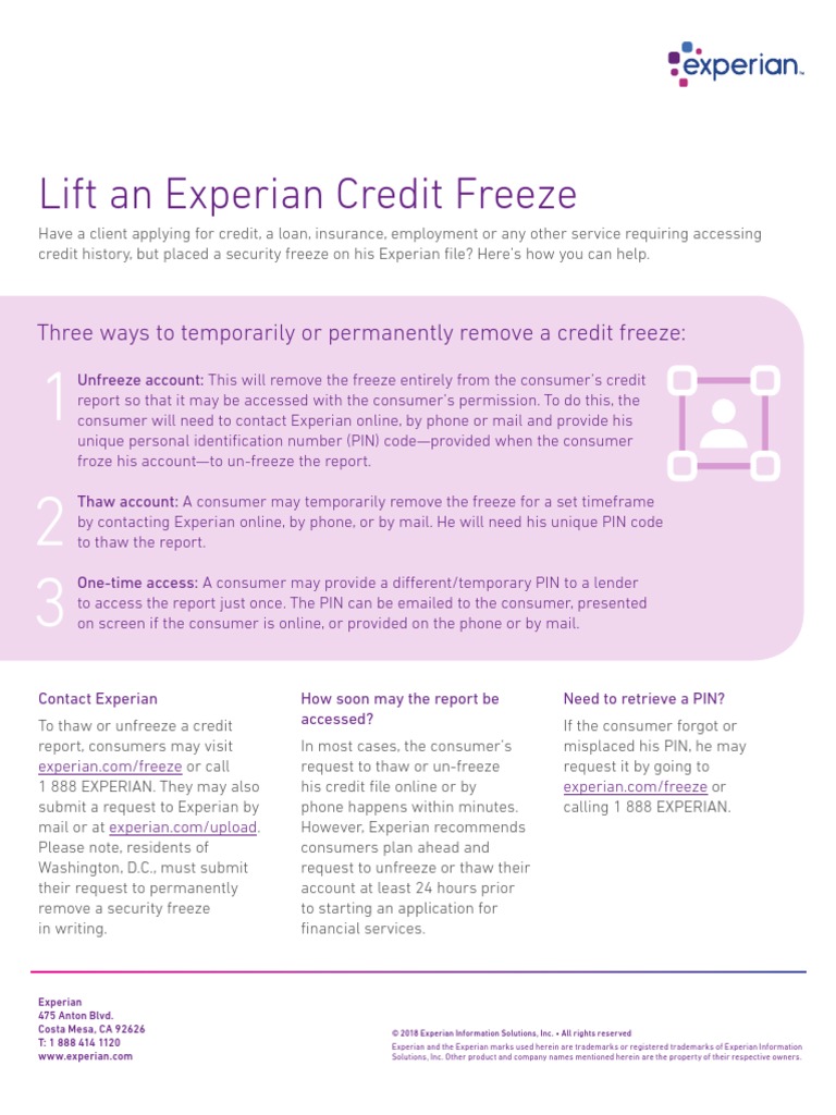 Experian Credit Freeze Phone Number Contact
